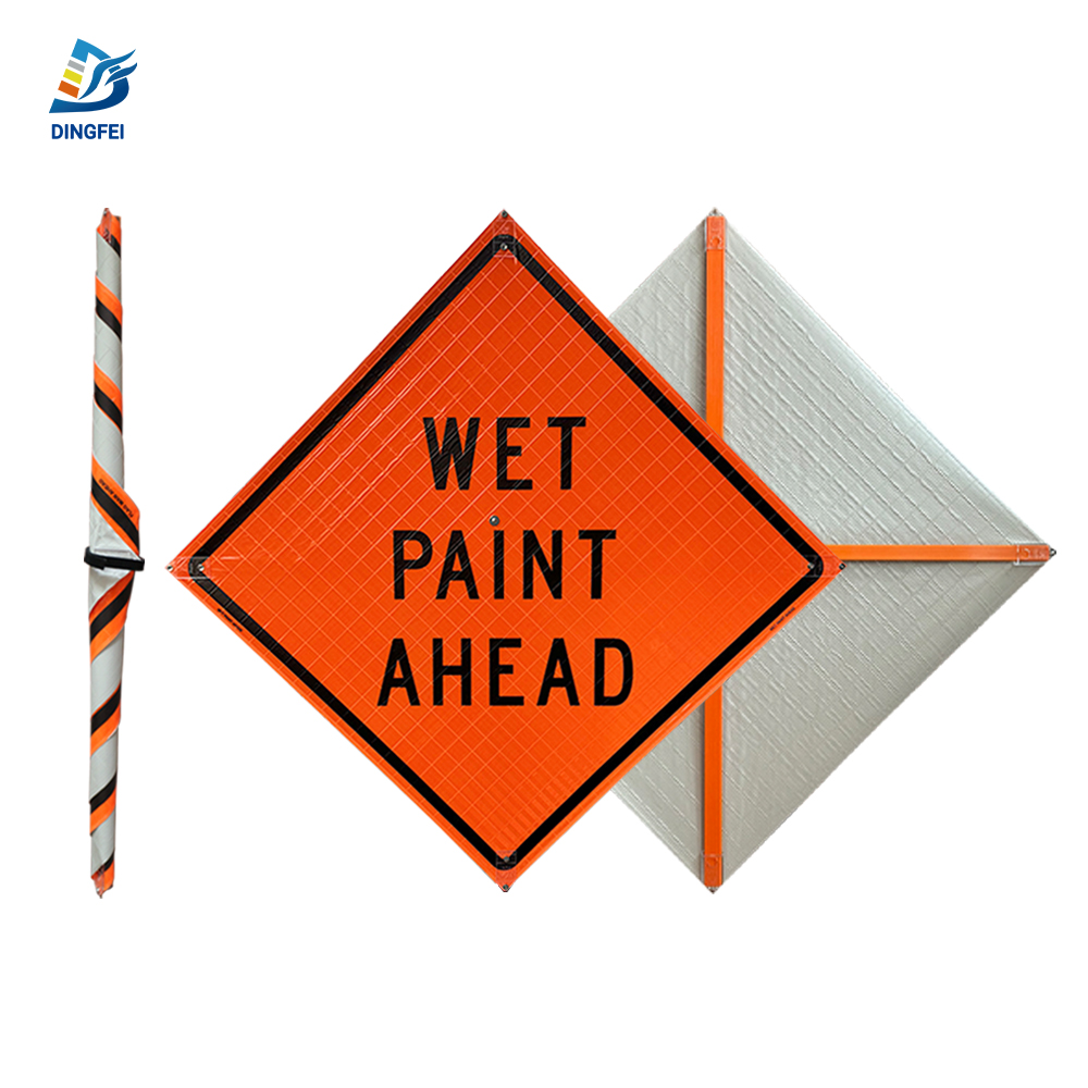 36 Inch Reflective Wet Paint Ahead Roll Up Traffic Sign - 